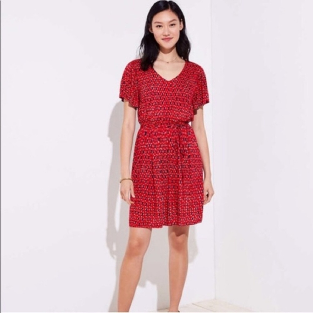 Loft ikat tie west flare dress in red
